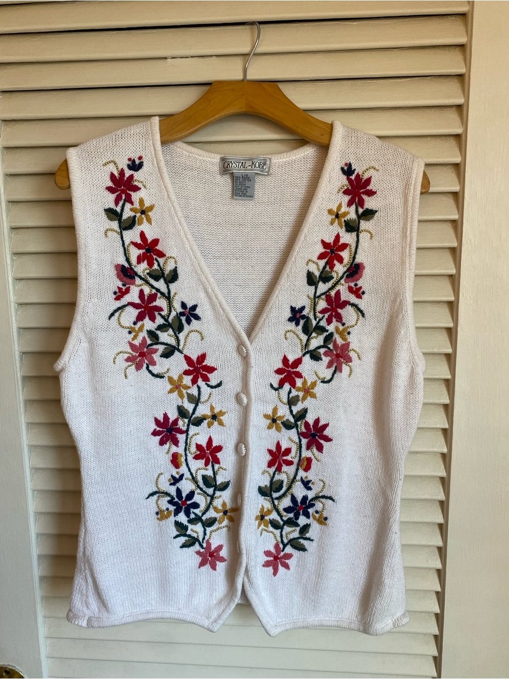 Vintage Crystal Kobe Floral Embroidered Sweater Vest